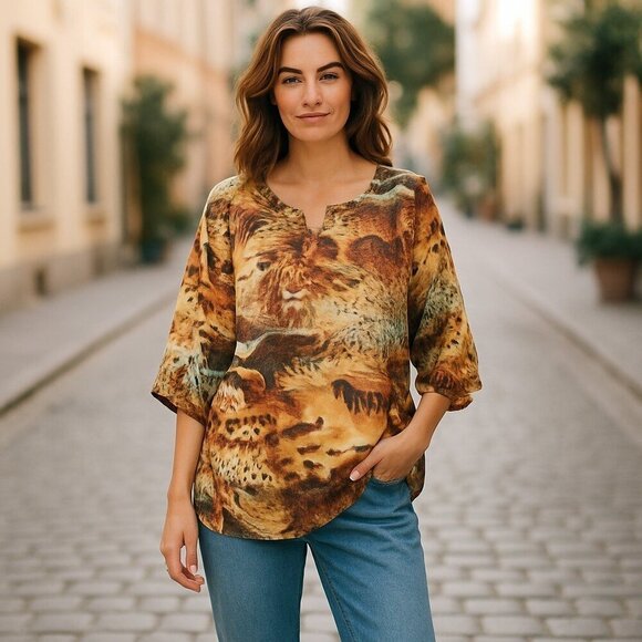 Onque Petite Embellished Sparkle Jungle Safari Sheer Sleeves Bottom Size PXL - Picture 1 of 8